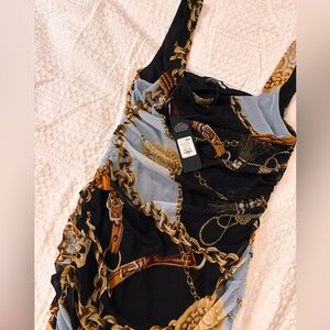 Fashion Nova Black and Gold Chain Print Dress